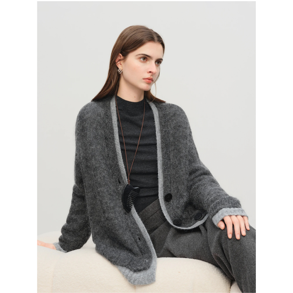 Mohair Wool Blend V-Neck Cardigan