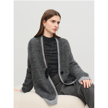 Mohair Wool Blend V-Neck Cardigan