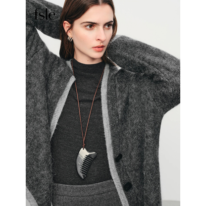 Mohair Wool Blend V-Neck Cardigan