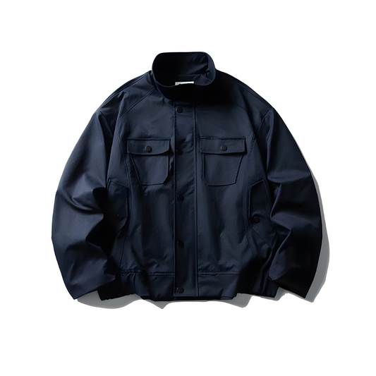 Stand Collar Stripe Cargo Jacket