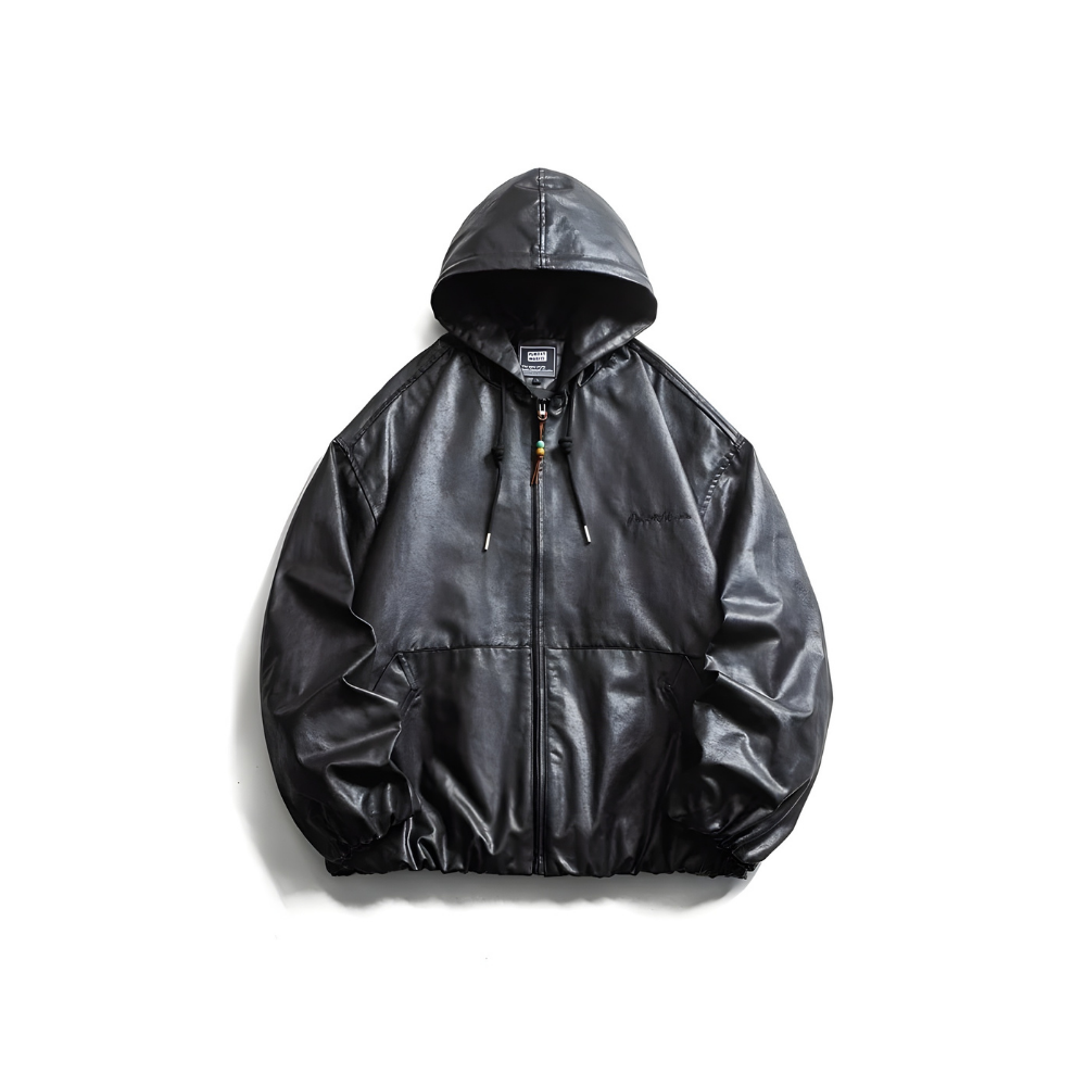 Fake Leather Hooded Jacket
