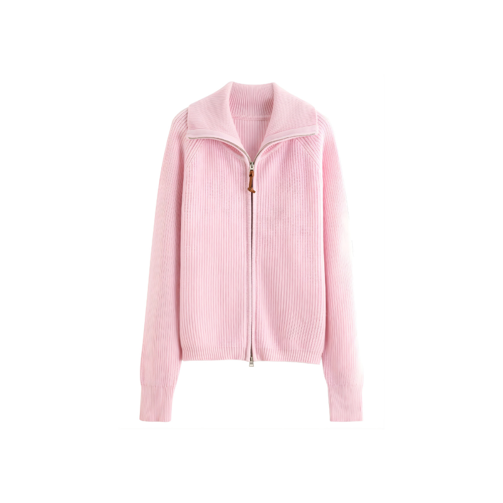 Wool Blend Full Zip Knit Cardigan