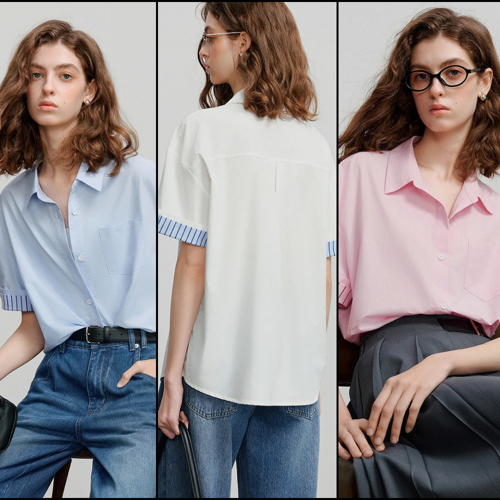 Short Sleeve Striped Pattern Blouse