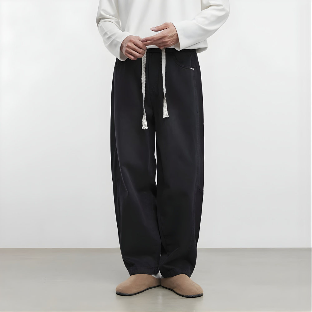 Drawstring Wide Tapered Jeans