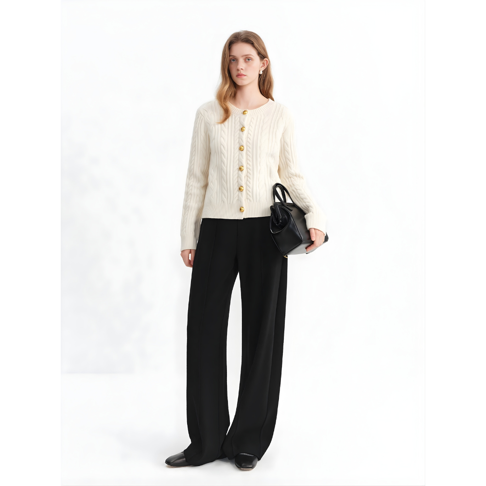High Waisted Acetate Wool Pants