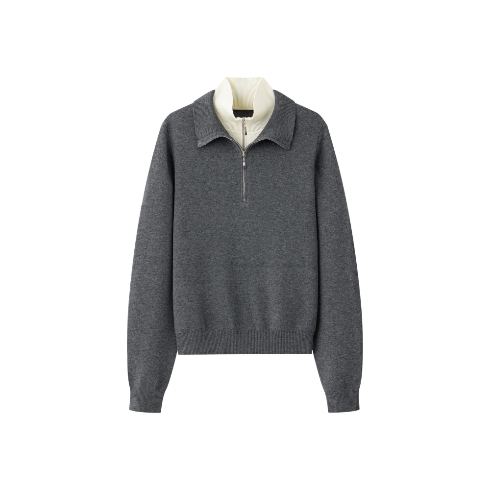 Half Zip Layered Knit Pullover