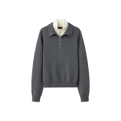 Half Zip Layered Knit Pullover