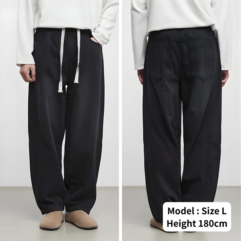 Drawstring Wide Tapered Jeans