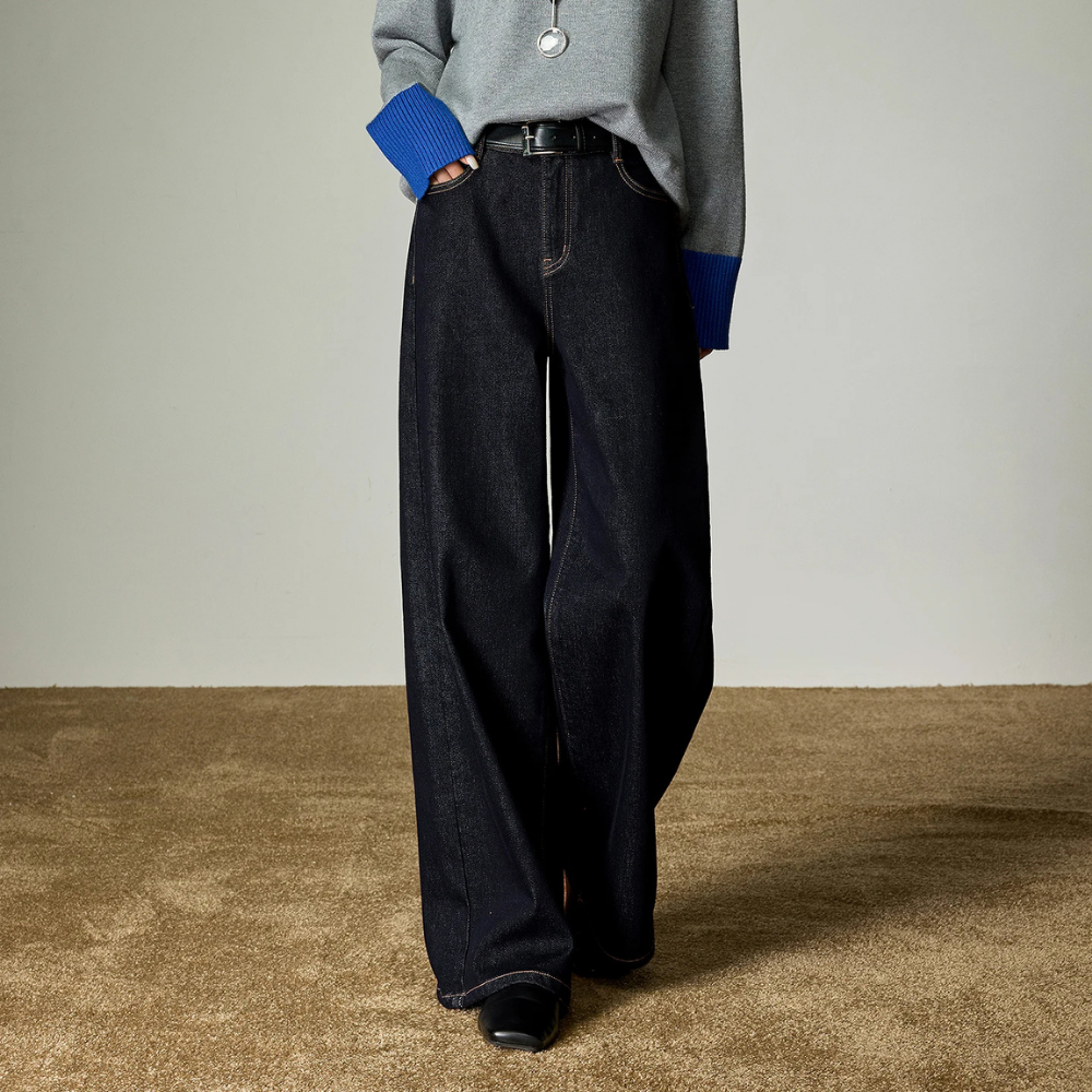 Wide Leg Fleece Lined Jeans