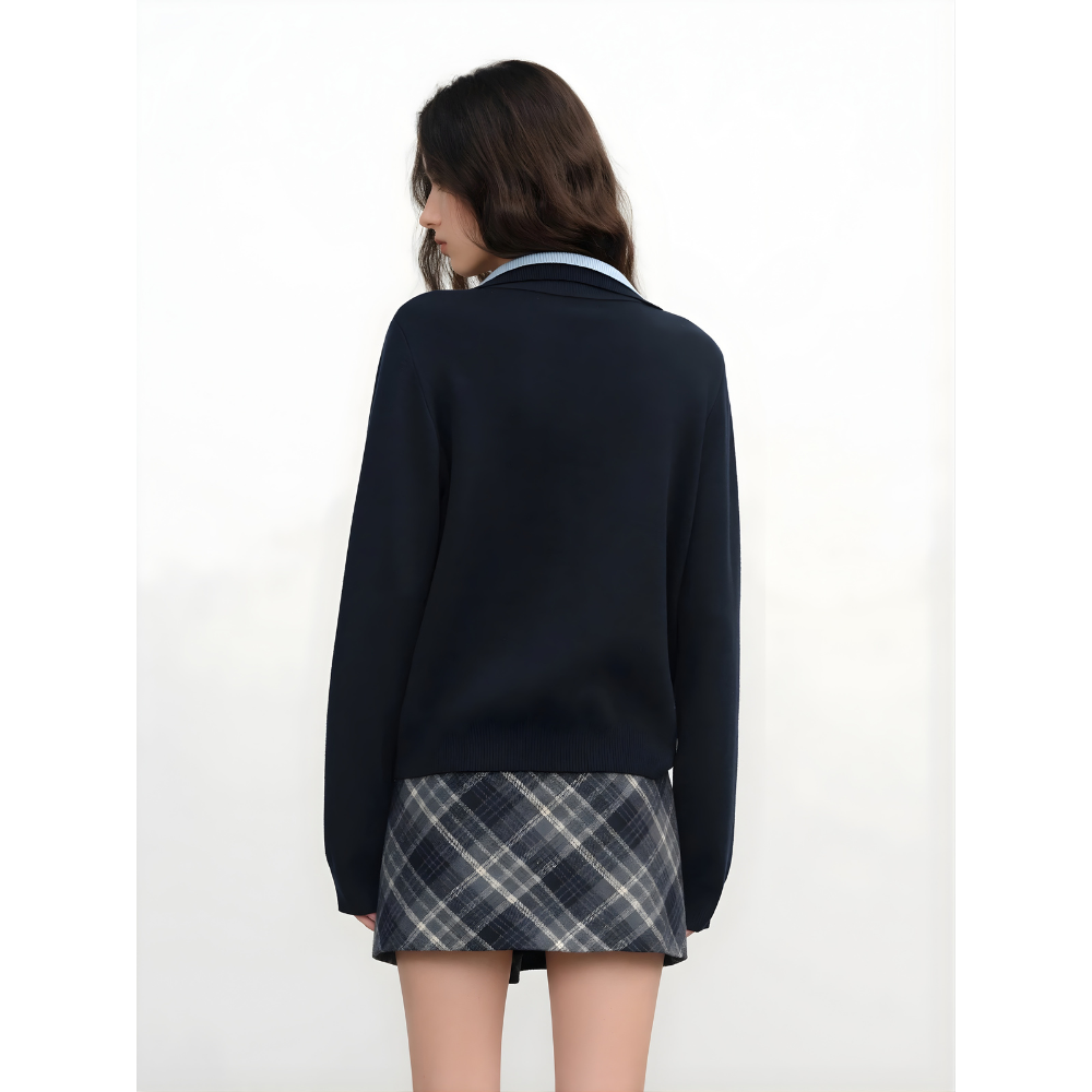 Half Zip Layered Knit Pullover