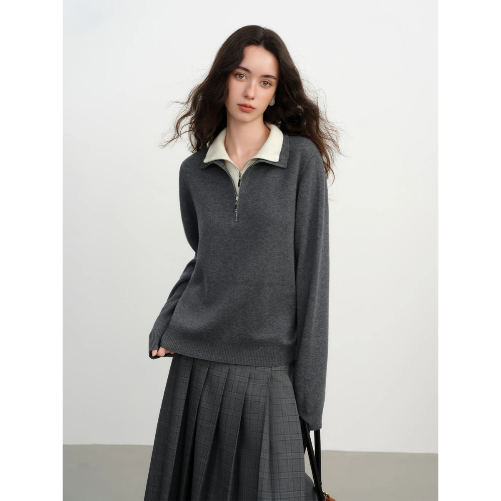 Half Zip Layered Knit Pullover