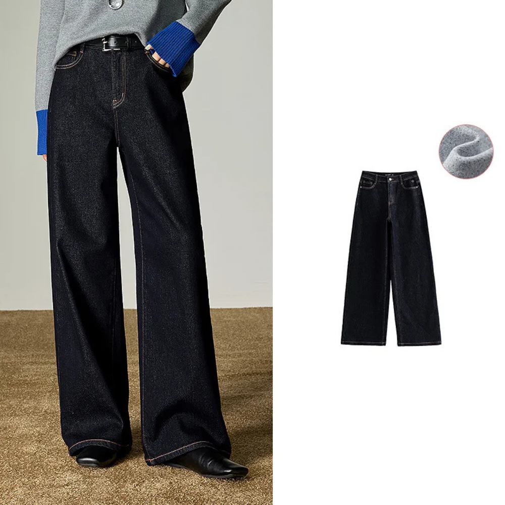 Wide Leg Fleece Lined Jeans
