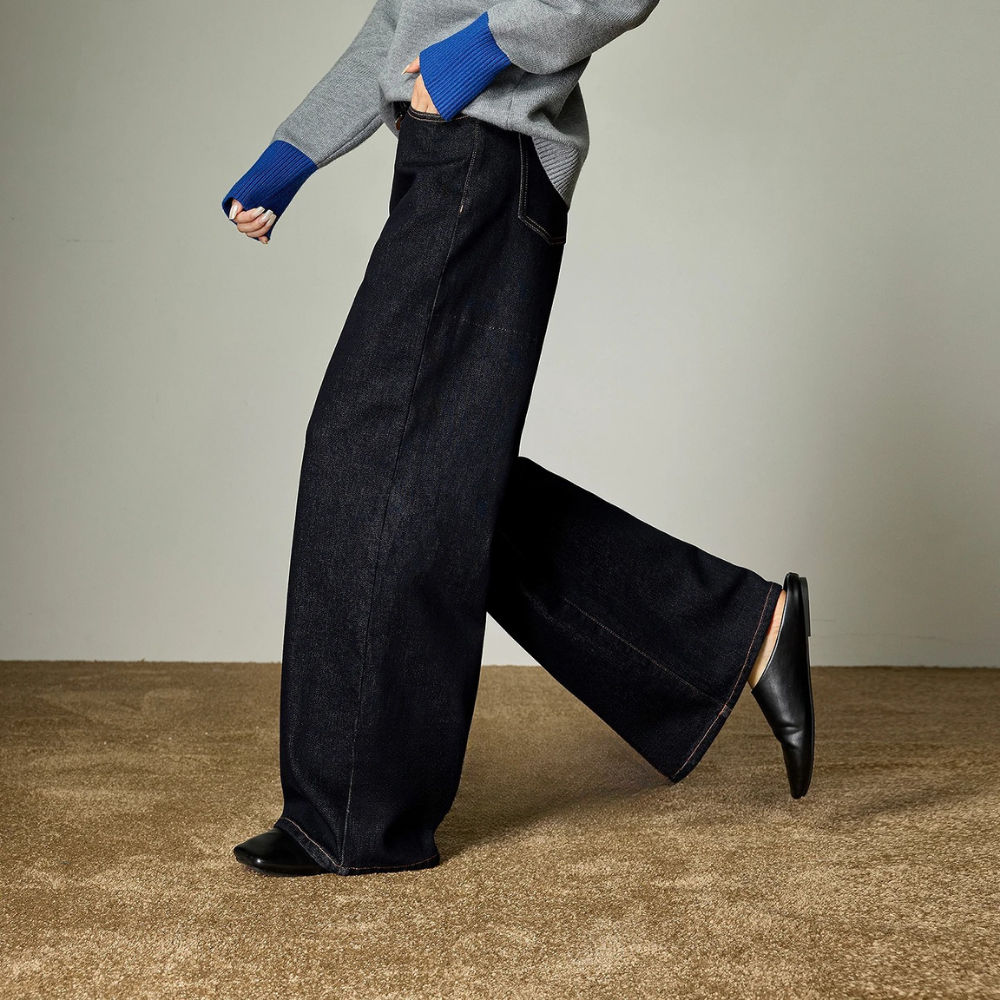 Wide Leg Fleece Lined Jeans