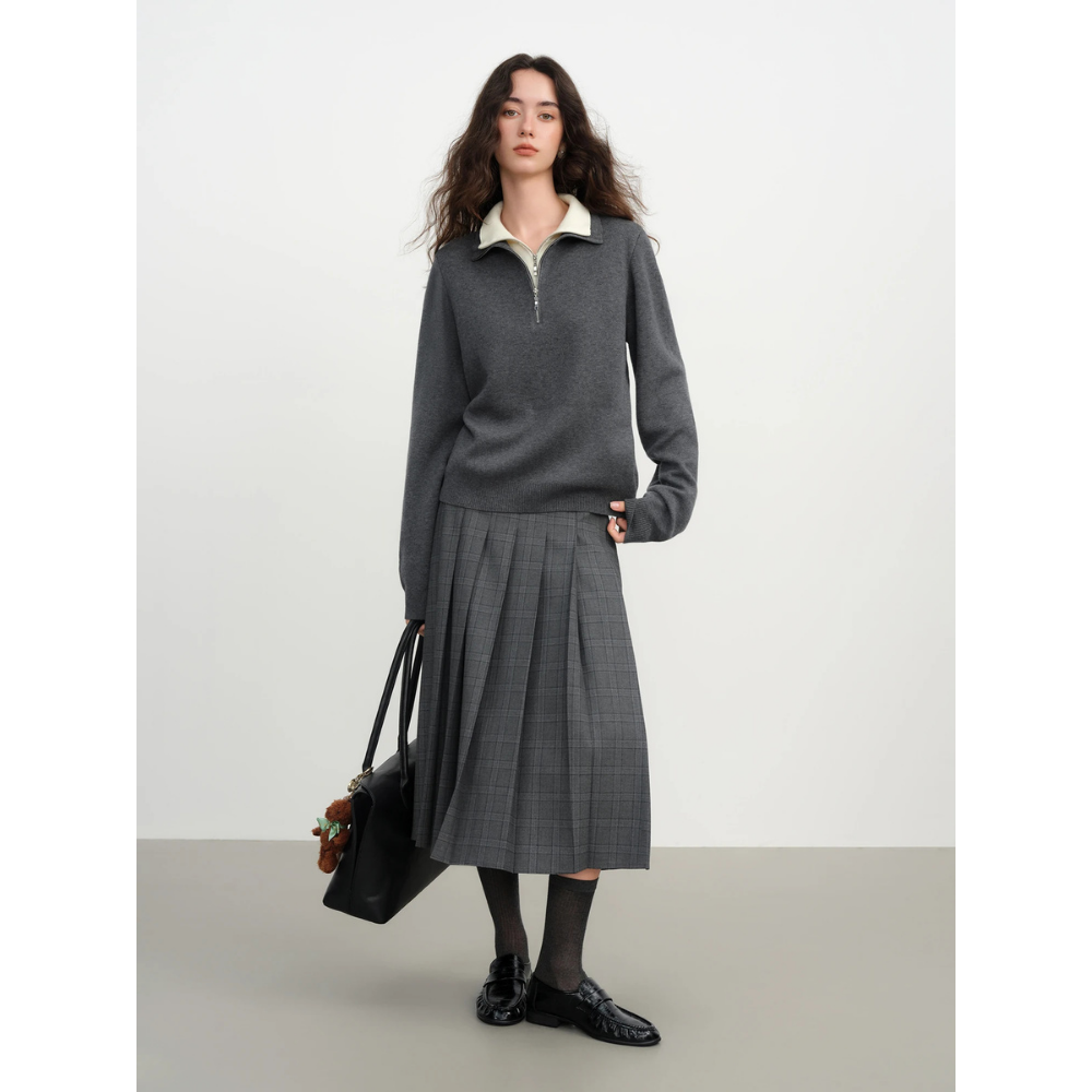 Half Zip Layered Knit Pullover