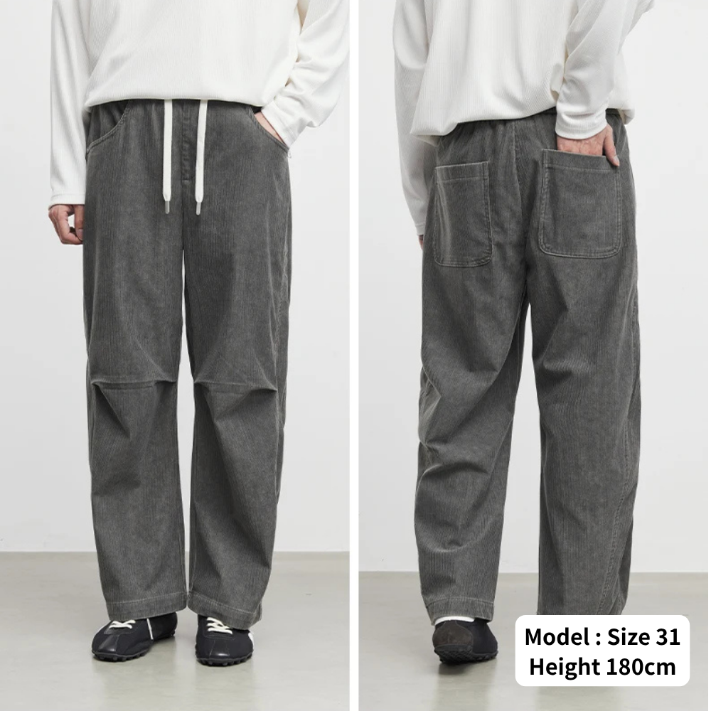 Knee Tucks Tapered Corduroy Pants