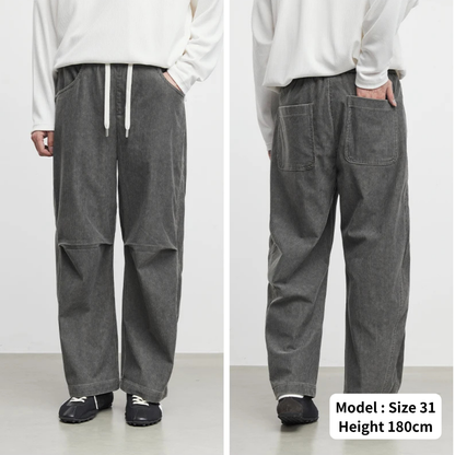 Knee Tucks Tapered Corduroy Pants