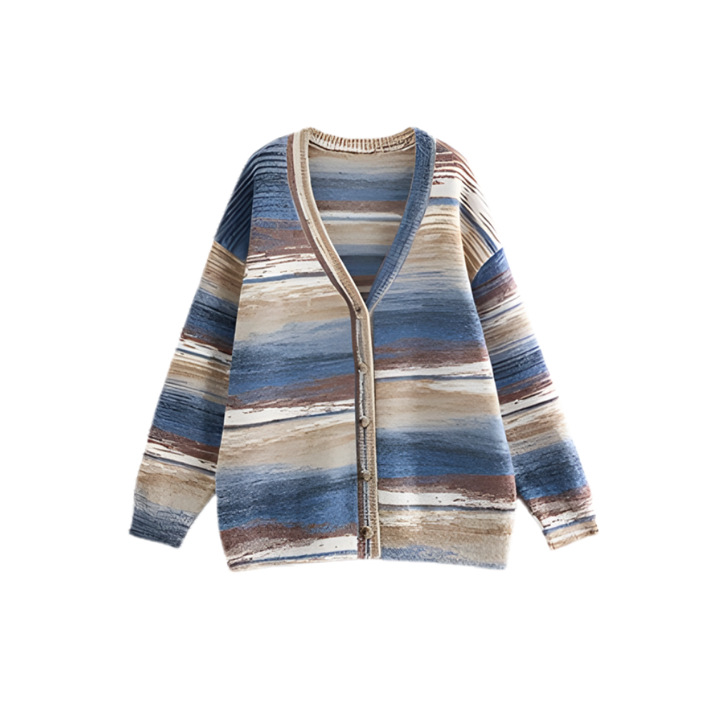 Stripe V-Neck Mixed Cardigan