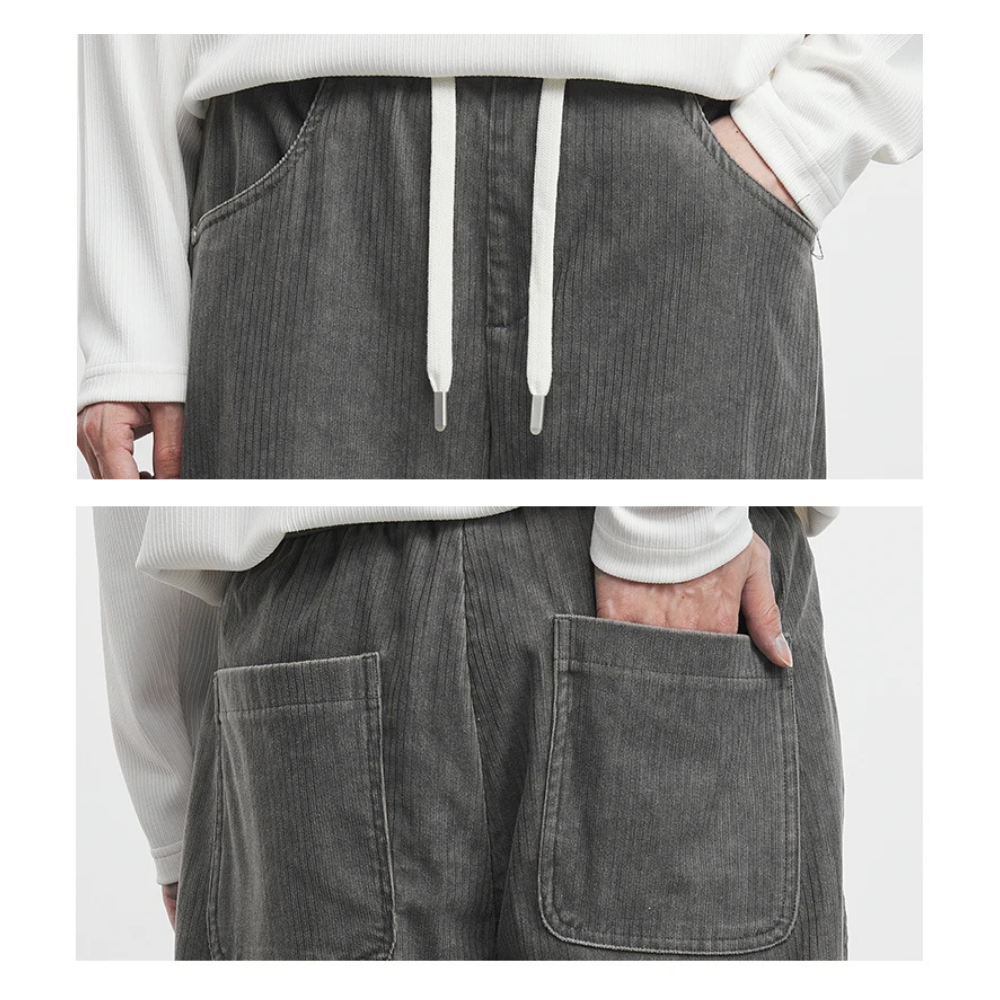 Knee Tucks Tapered Corduroy Pants