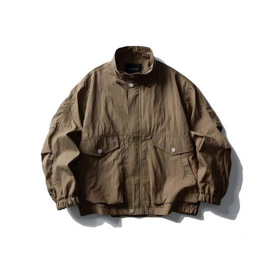 Wrinkled Fabric Stand Collar Jacket