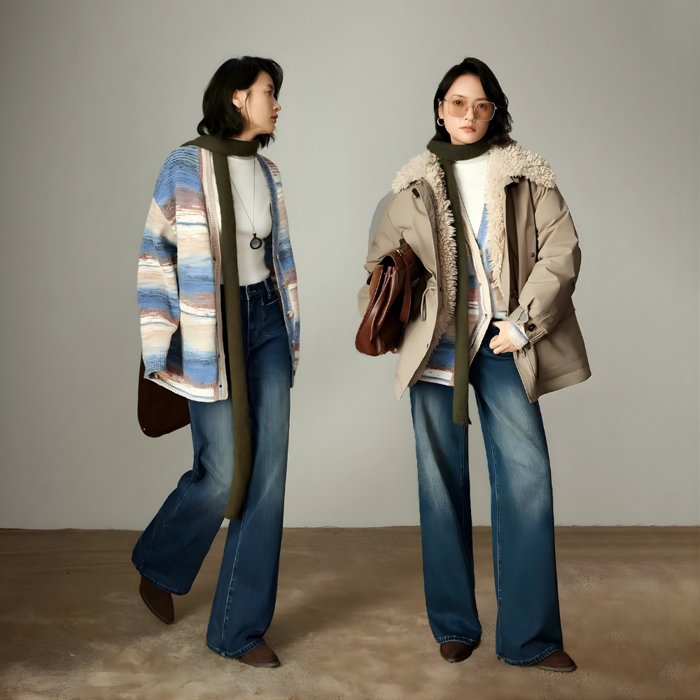 Stripe V-Neck Mixed Cardigan