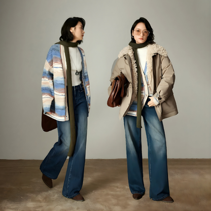 Stripe V-Neck Mixed Cardigan