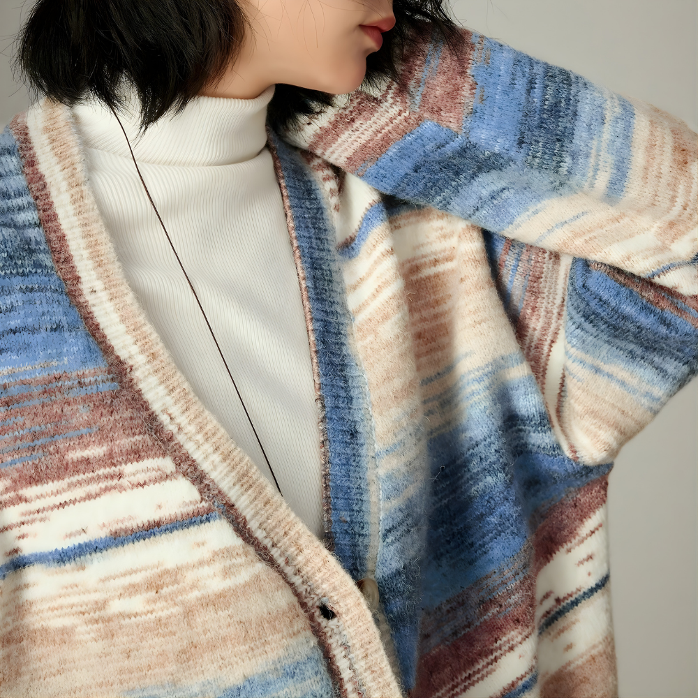 Stripe V-Neck Mixed Cardigan