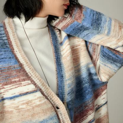 Stripe V-Neck Mixed Cardigan