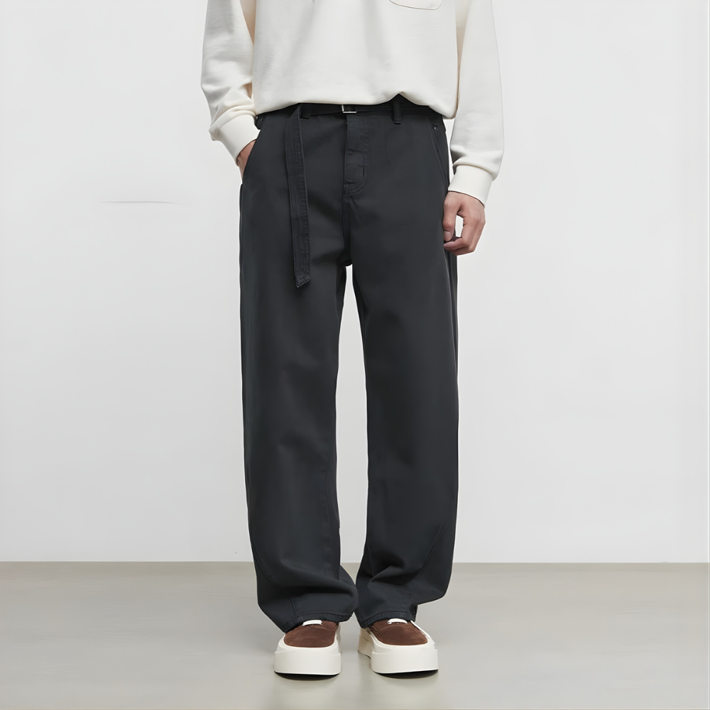 Tapered Cotton Belted Pants