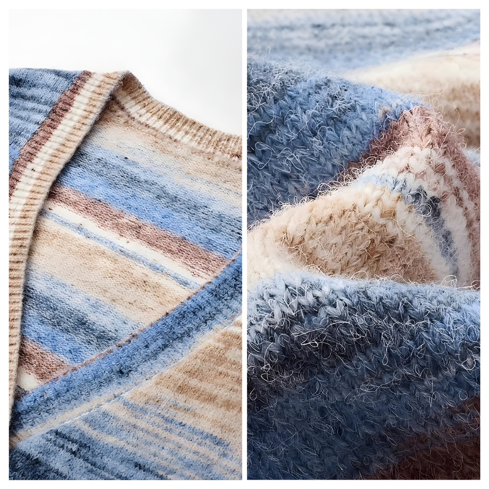 Stripe V-Neck Mixed Cardigan
