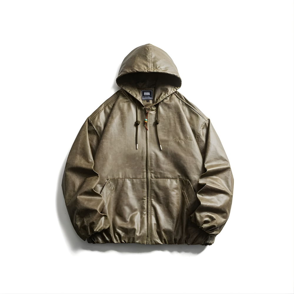 Fake Leather Hooded Jacket