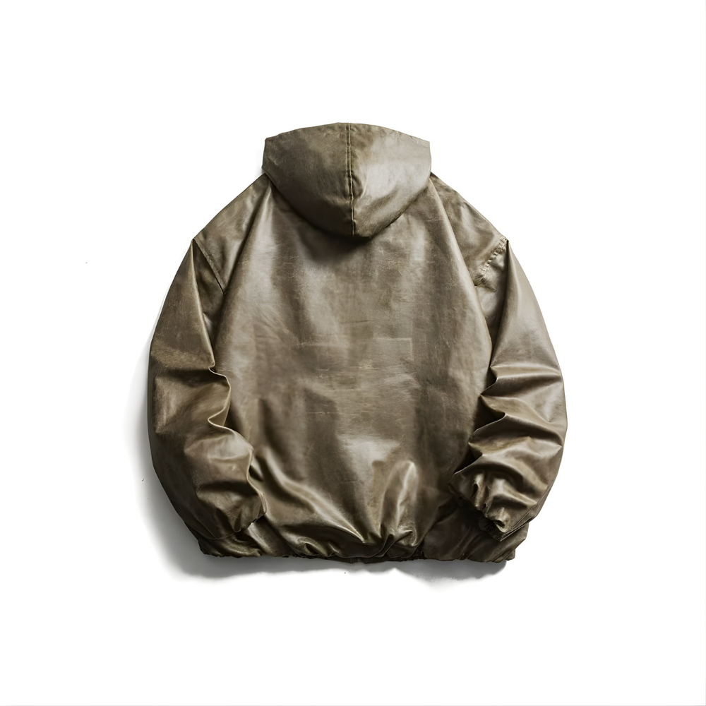 Fake Leather Hooded Jacket