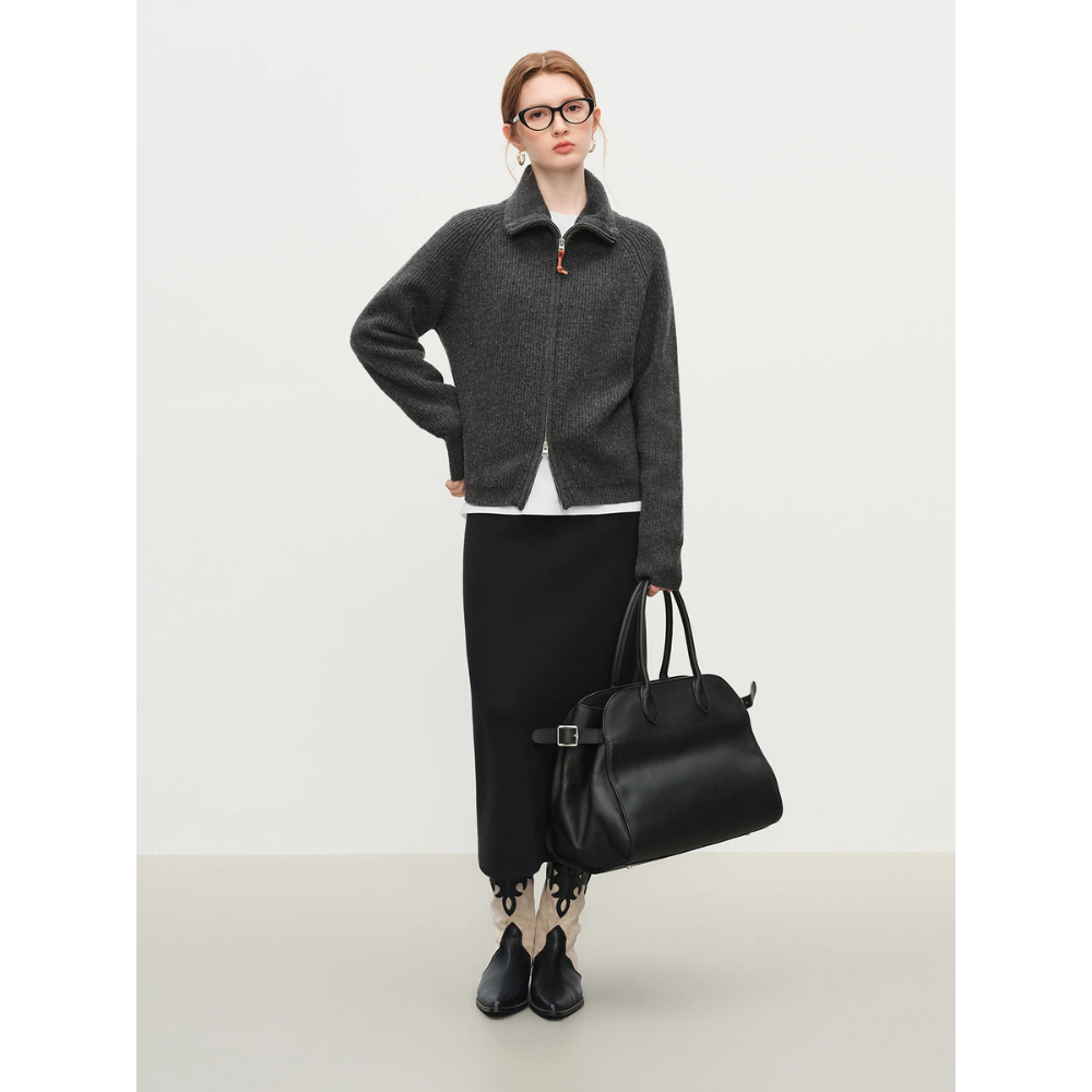 Wool Blend Full Zip Knit Cardigan