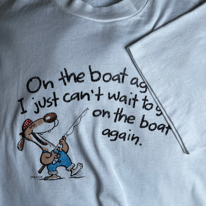 80s Country dog print Tee singing 'on the boat again'