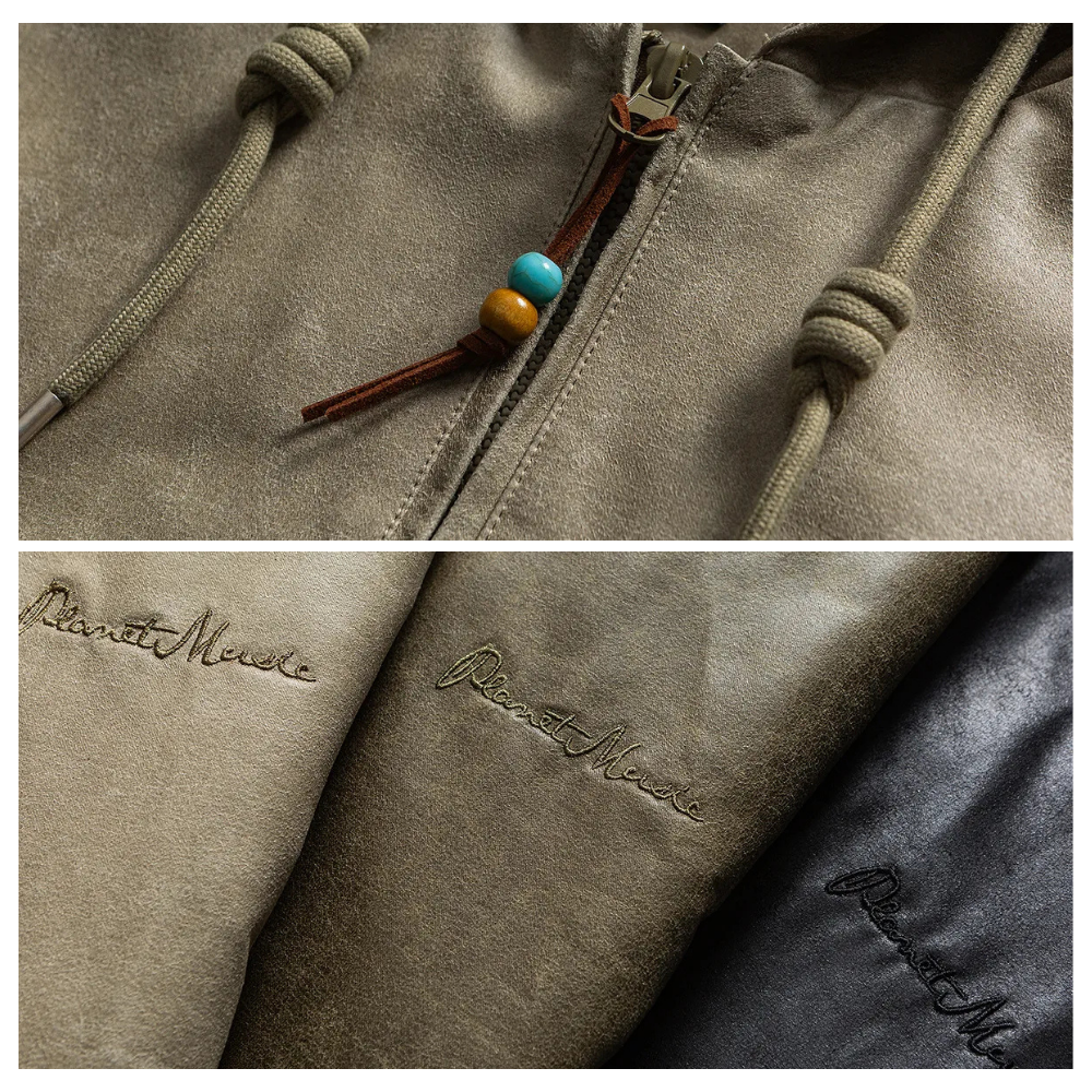 Fake Leather Hooded Jacket