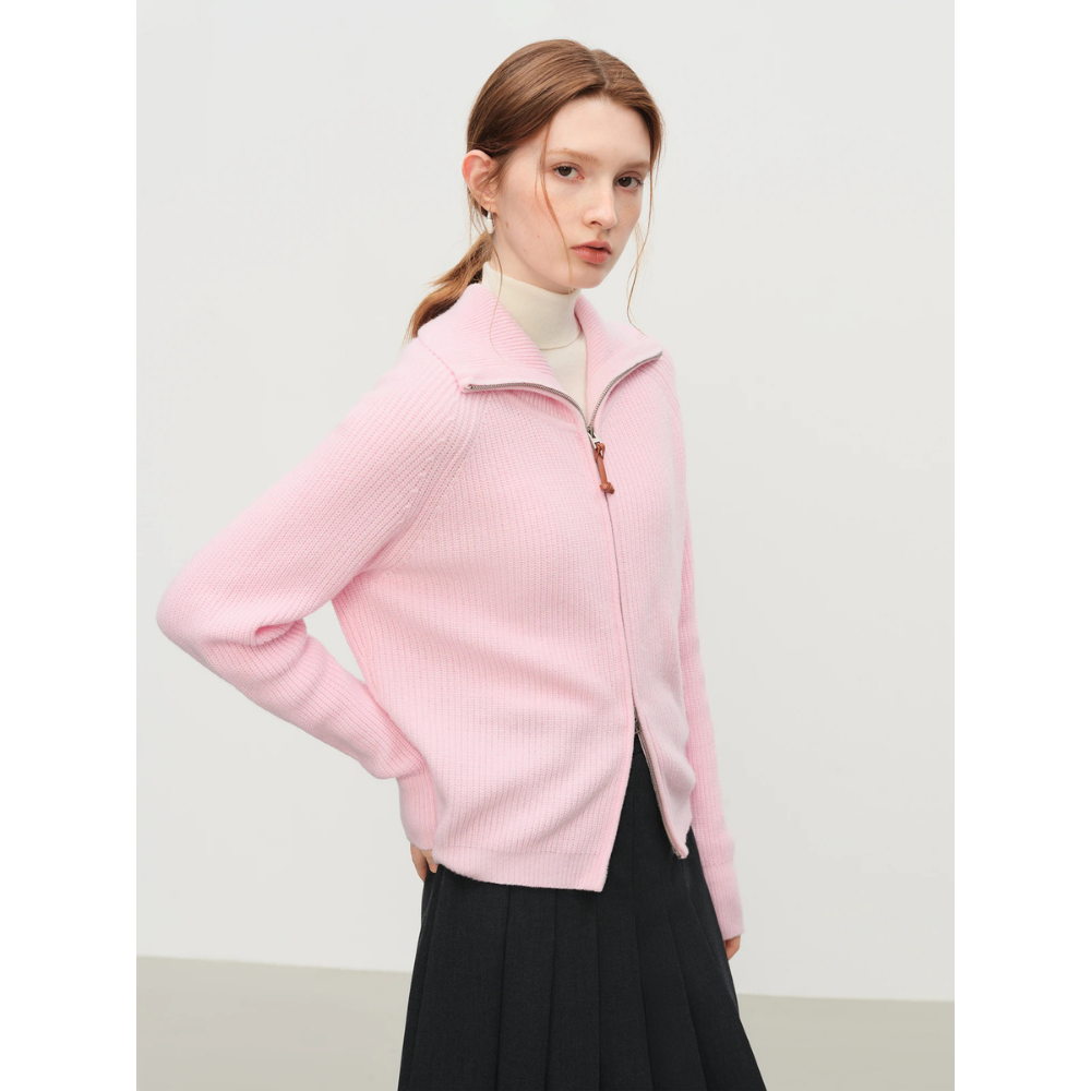 Wool Blend Full Zip Knit Cardigan