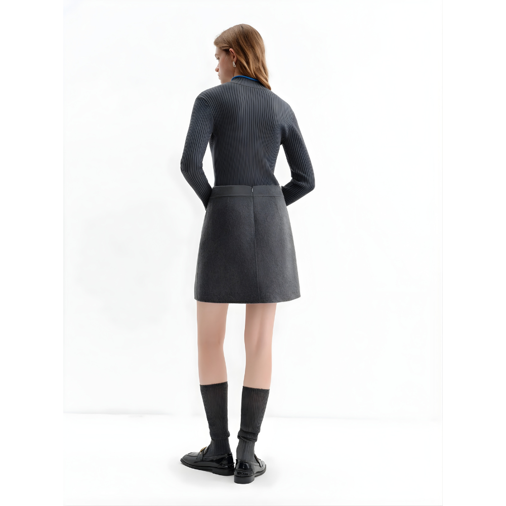 Mock Neck Switching Pattern Knit Pullover