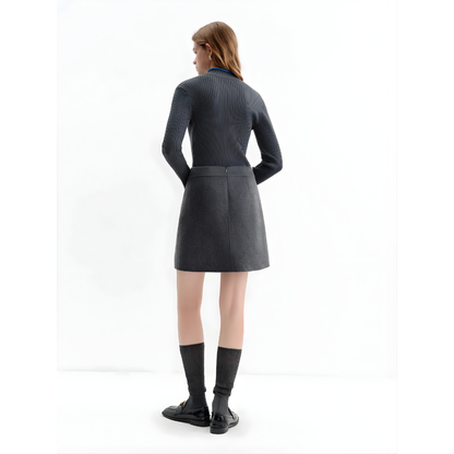 Mock Neck Switching Pattern Knit Pullover