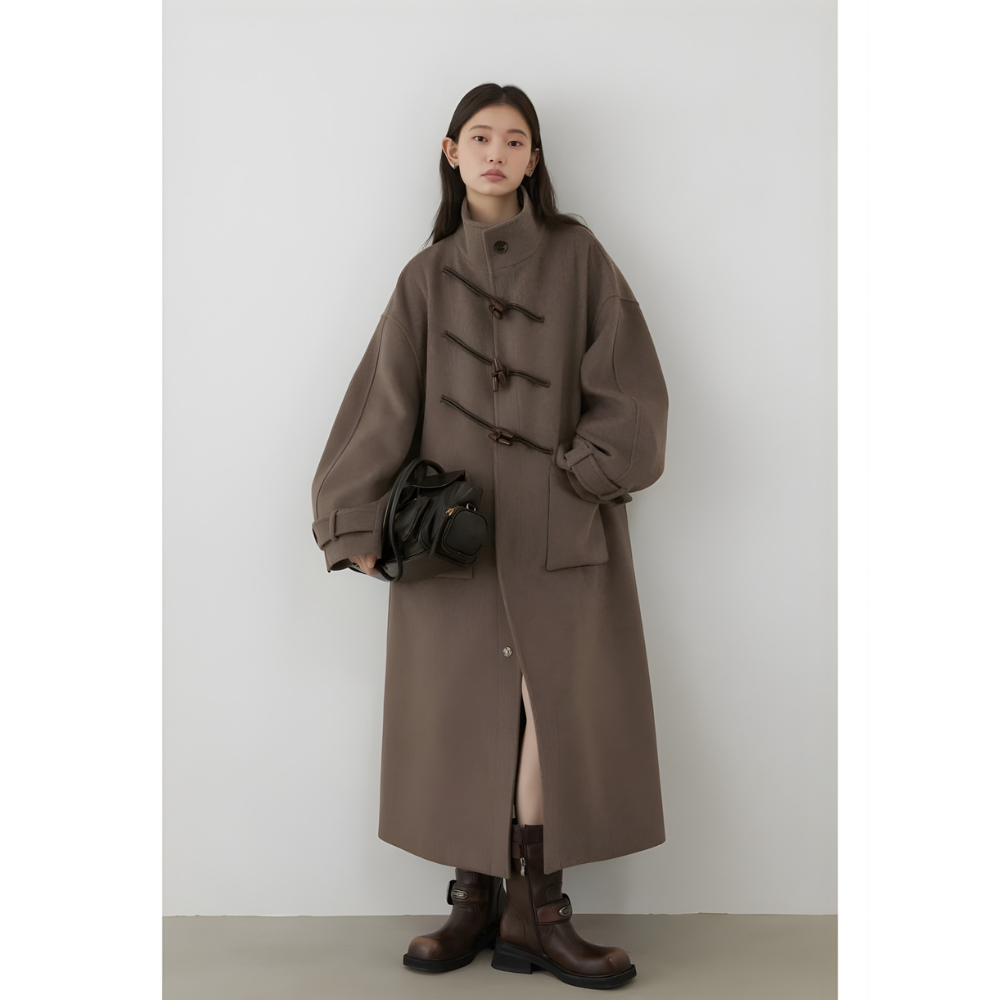 Diagonal Button Single Breasted Coat