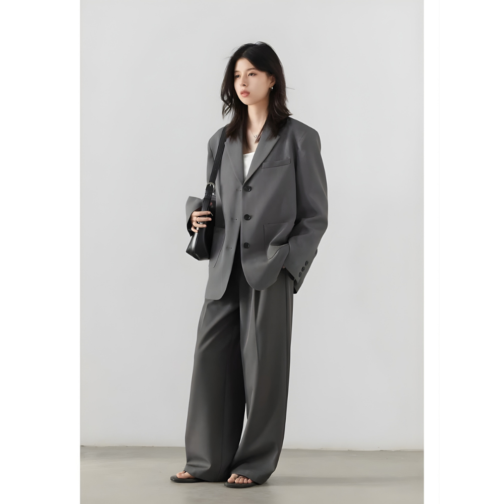 Two-tucked High Waist Straight Trousers