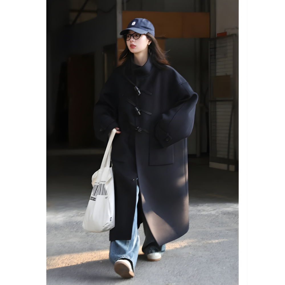 Diagonal Button Single Breasted Coat