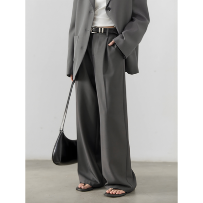 Two-tucked High Waist Straight Trousers