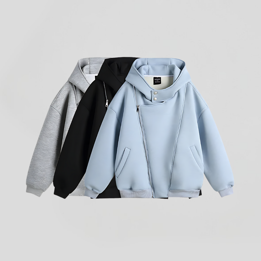 Diagonal Zipper Sweat Hoodie Jacket