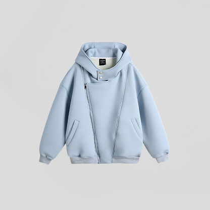 Diagonal Zipper Sweat Hoodie Jacket