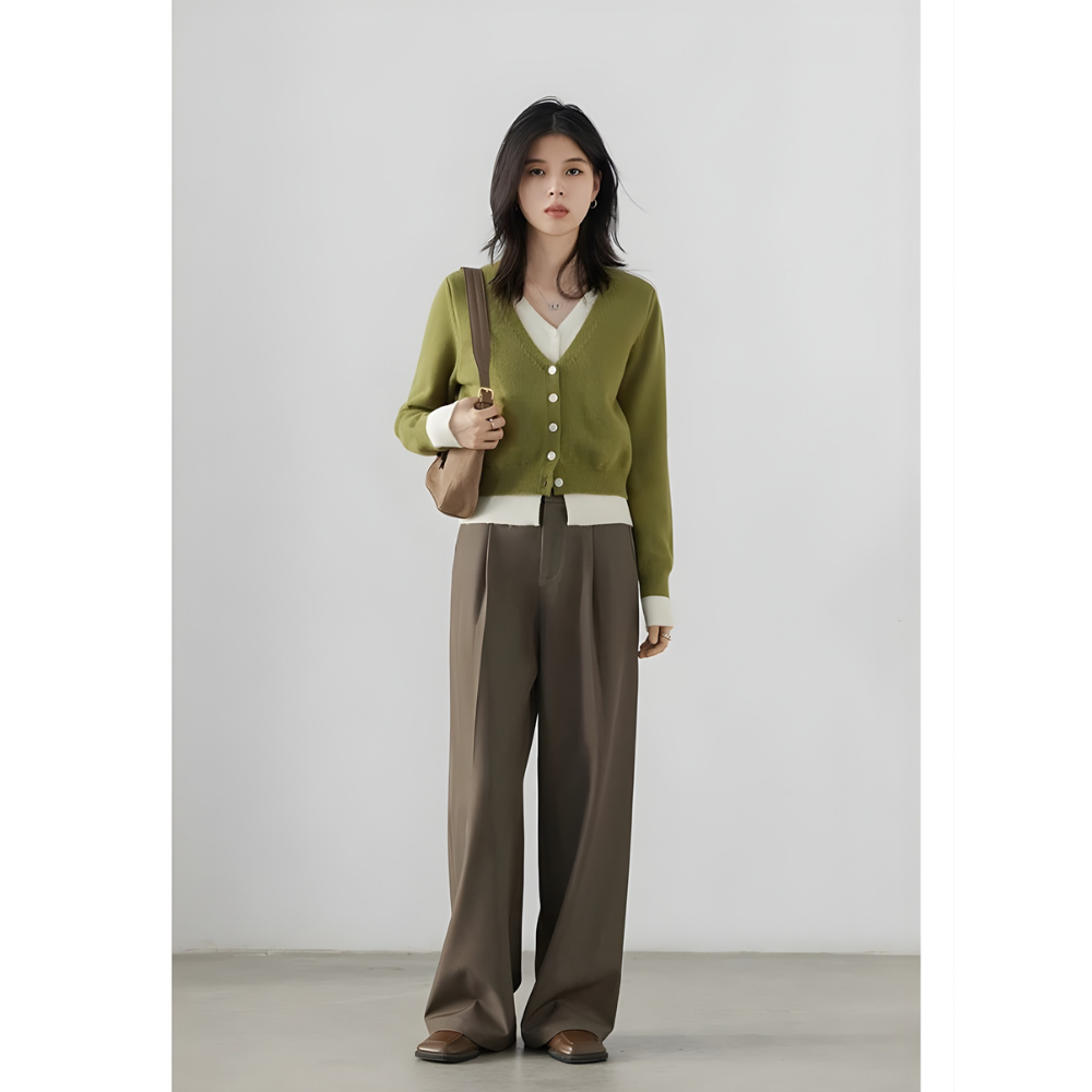 Two-tucked High Waist Straight Trousers