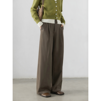 Two-tucked High Waist Straight Trousers