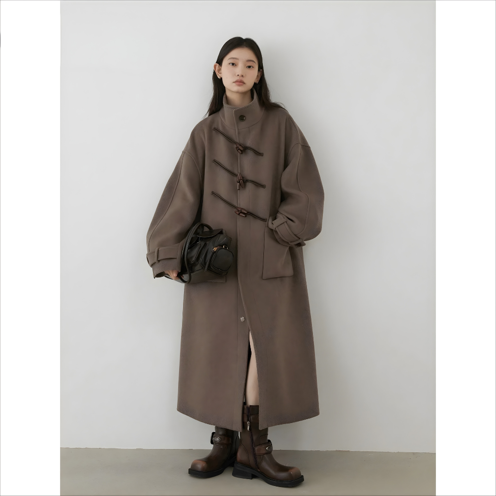 Diagonal Button Single Breasted Coat