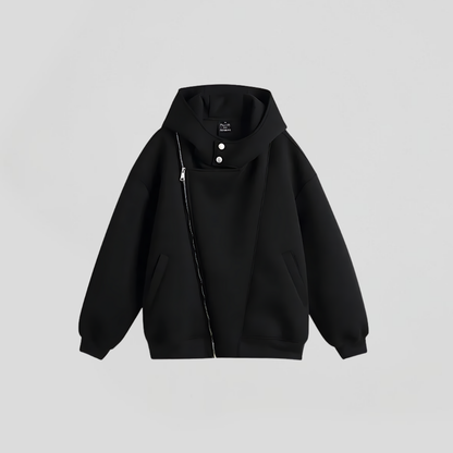 Diagonal Zipper Sweat Hoodie Jacket