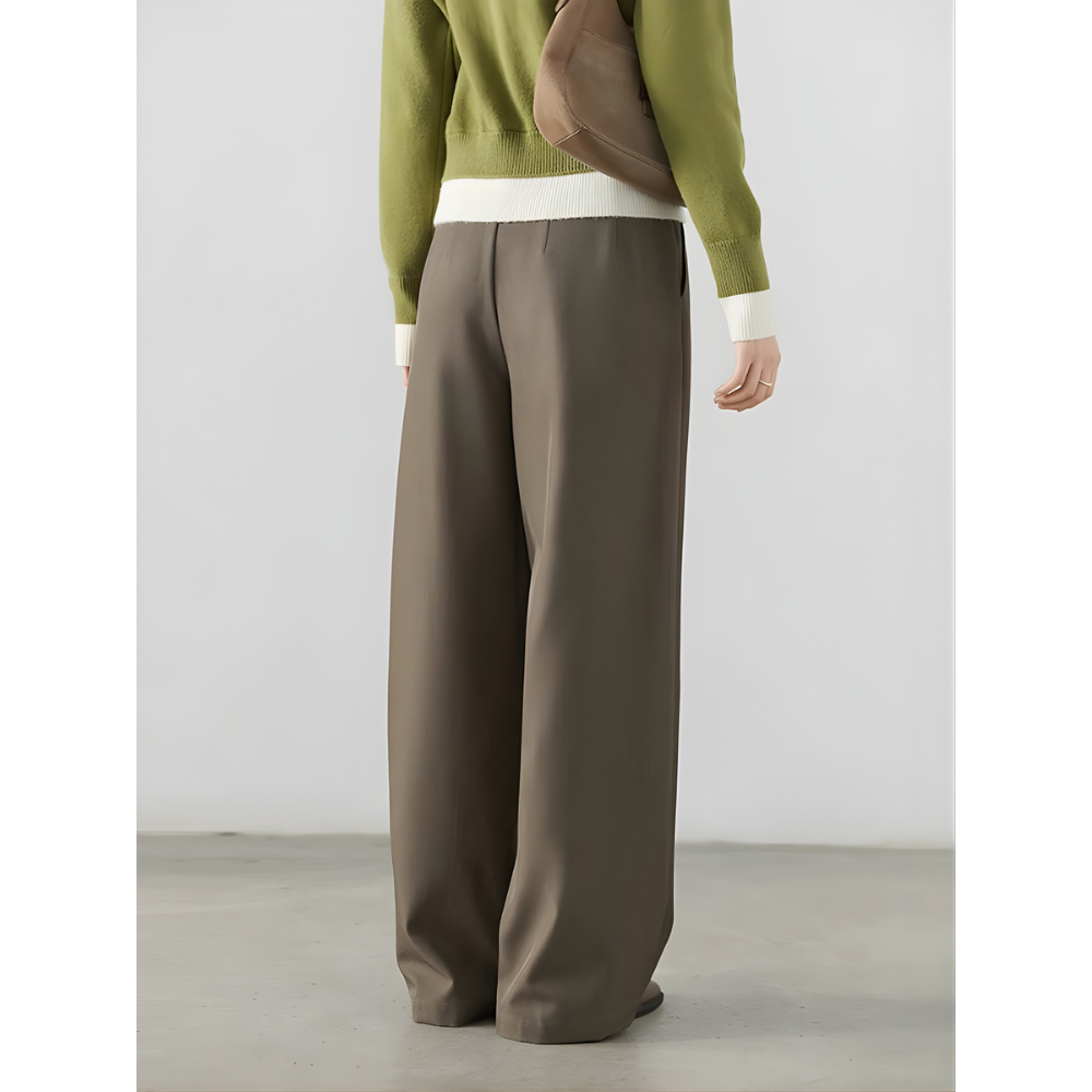Two-tucked High Waist Straight Trousers