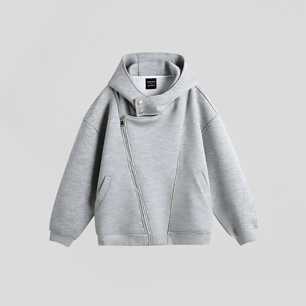 Diagonal Zipper Sweat Hoodie Jacket