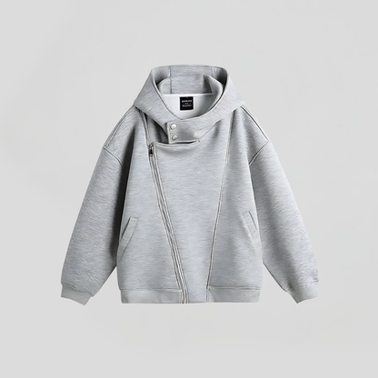 Diagonal Zipper Sweat Hoodie Jacket